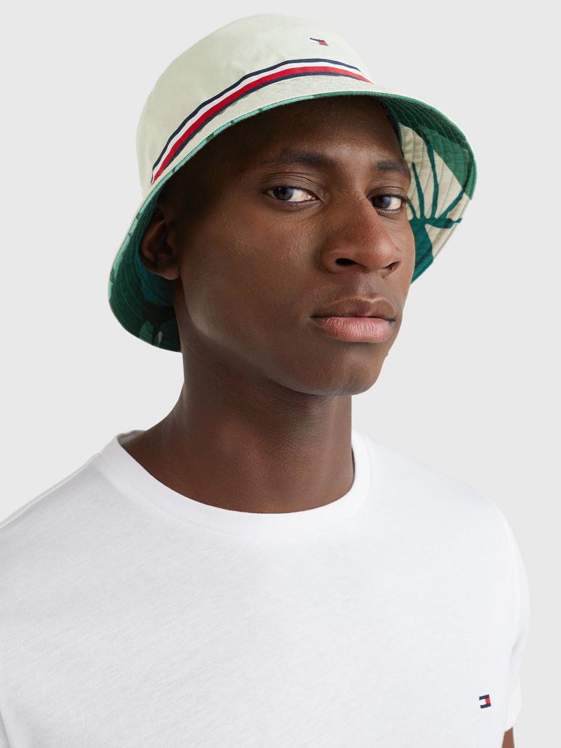 Férfi Tommy Hilfiger Palm Print Bucket HATS Zöld Színes | HU 1517OKI